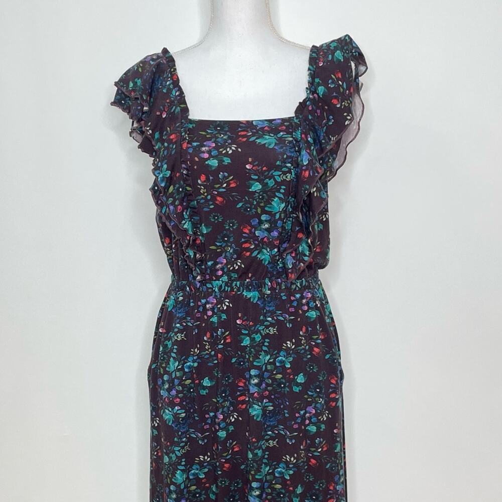 Garnet Hill Purple Floral Print Dulce Ruffle Sleeve Maxi Boho Dress NWOT Size S - Picture 4 of 8
